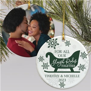Personalized Sleigh Rides with Photo Round Double Sided Christmas Ornament - Green - Large by Gifts For You Now