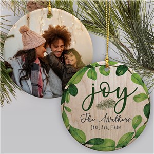 Personalized Joy Wreath Double Sided Round Christmas Ornament by Gifts For You Now