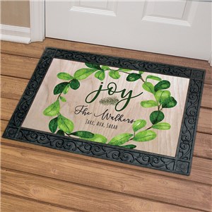 Personalized Joy Wreath Doormat by Gifts For You Now
