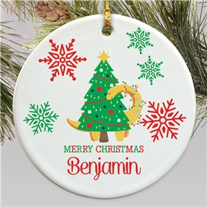 Personalized Dino Christmas Tree Round Christmas Ornament by Gifts For You Now