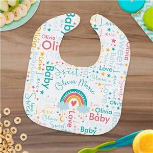 Personalized Rainbow Word Art Baby Bib by Gifts For You Now
