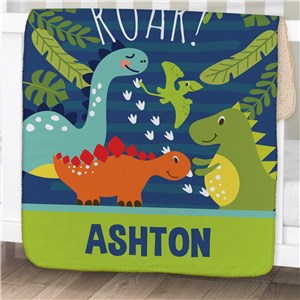 Personalized Roar Dino Baby Sherpa Blanket by Gifts For You Now