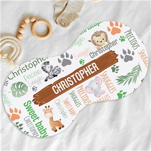 Personalized Safari Word Art Baby Burp Cloth by Gifts For You Now