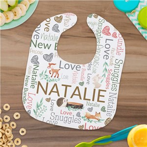 Personalized Woodland Word Art Baby Bib by Gifts For You Now