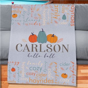 Personalized Hello Fall Family Name Word Art Sweatshirt Blanket by Gifts For You Now