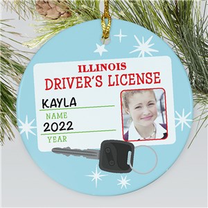 Personalized Driver's License Double Sided Round Christmas Ornament by Gifts For You Now