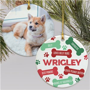 Personalized Dog Bone Words Photo Double Sided Round Christmas Ornament by Gifts For You Now