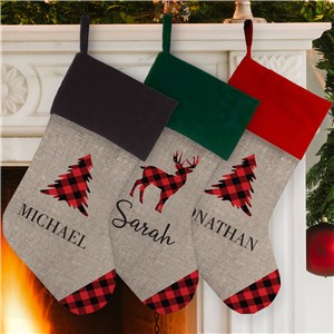 Personalized Rustic Plaid Icons Stocking by Gifts For You Now