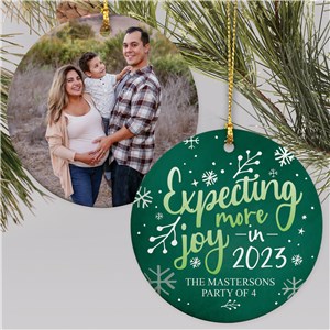 Personalized Expecting More Joy Photo Double Sided Round Christmas Ornament by Gifts For You Now
