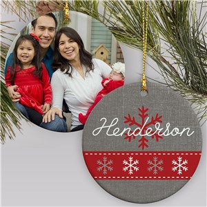 Personalized Snowflake Family Name Photo Double Sided Round Christmas Ornament by Gifts For You Now