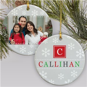 Personalized Snowflake Family Initial Photo Double Sided Round Christmas Ornament by Gifts For You Now