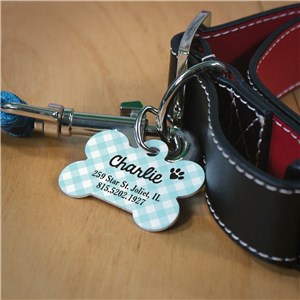 Personalized Plaid Bone Pet Tag by Gifts For You Now