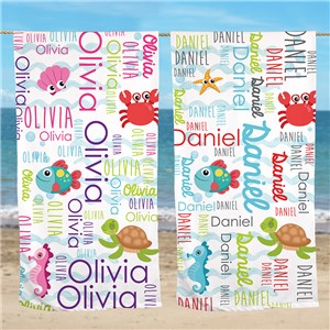 Personalized Ocean Word Art Beach Towel by Gifts For You Now