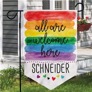 Personalized All Are Welcome Here Pennant Garden Flag by Gifts For You Now