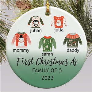 Personalized Family Christmas Sweaters Round Christmas Ornament by Gifts For You Now
