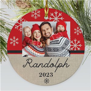 Personalized Red Snowflakes Round Christmas Ornament by Gifts For You Now