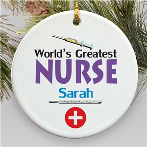 World's Greatest Nurse Personalized Ceramic Holiday Christmas Ornament by Gifts For You Now