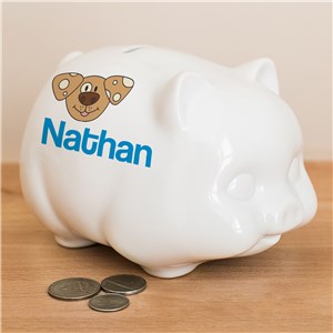 Personalized Ceramic Puppy Piggy Bank by Gifts For You Now