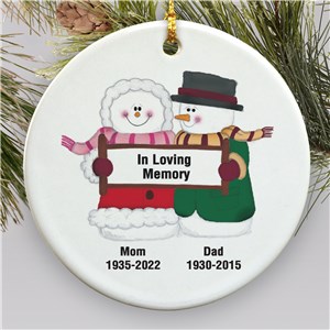 Snowman Couple Personalized Memorial Christmas Ornament by Gifts For You Now