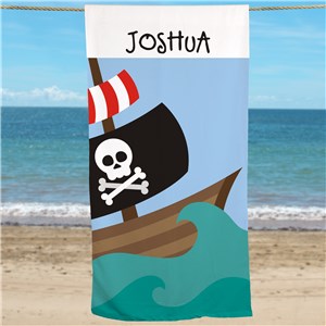 Pirate Ship Personalized Beach Towel by Gifts For You Now