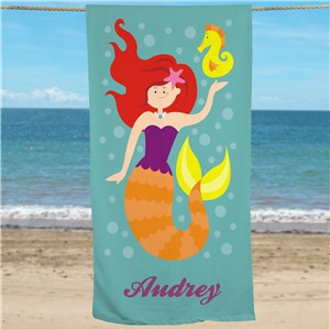 Personalized Red Hair Mermaid Beach Towel by Gifts For You Now