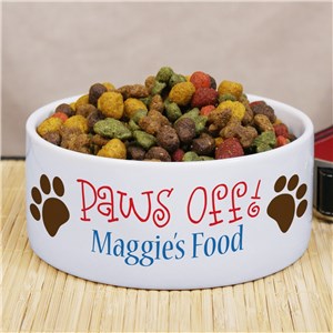 Personalized Paws Off Ceramic Dog Bowl by Gifts For You Now