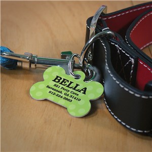 Image of Green Polka Dot Personalized Dog Bone Tag