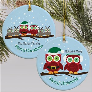 Personalized Ceramic Owl Family Christmas Ornament by Gifts For You Now