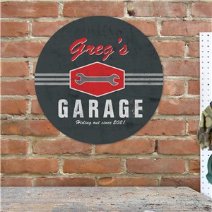 Image of My Garage Personalized Round Wall Sign