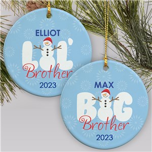 Personalized Big Brother - Lil Brother Snowman Christmas Ornament by Gifts For You Now