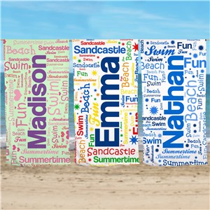 Personalized Name and Word Art Sand-Free Beach Towel by Gifts For You Now
