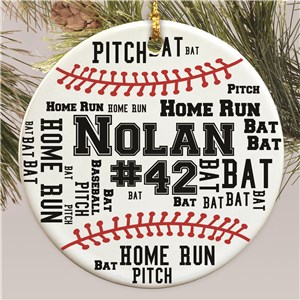 Personalized Baseball Word-Art Holiday Christmas Ornament by Gifts For You Now