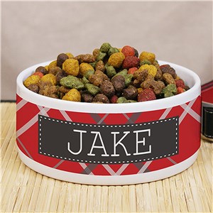 Personalized Plaid Pet Food Bowl - Tan - Small by Gifts For You Now
