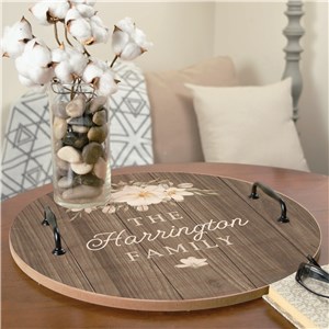 Personalized Magnolia & Wood Texture Round Tray by Gifts For You Now