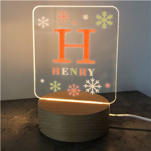 Personalized Snowflake Initial Square Light Up LED Sign by Gifts For You Now