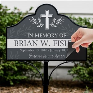 Personalized Cross With Leaves Memorial Magnetic Sign by Gifts For You Now