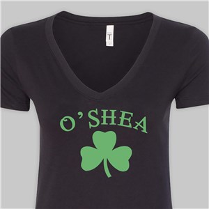 Personalized Irish Shamrock Black V-Neck T-Shirt For Her - Black - Adult Medium (Size 26.5