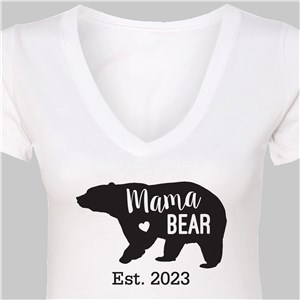 Personalized Mama Bear V-Neck T-Shirt - White - Adult Medium (Size 26.5" L x 17" W) by Gifts For You Now