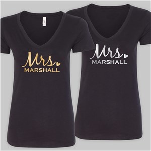 Personalized Mrs. Black V-Neck T-Shirt - Black - Adult Large (Size 27" L x 18" W) by Gifts For You Now
