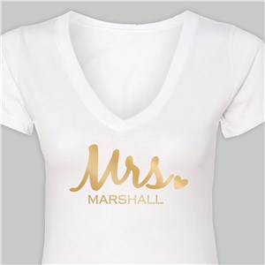 Personalized Mrs. White V-Neck T-Shirt - White - Adult X Large (Size 27.5