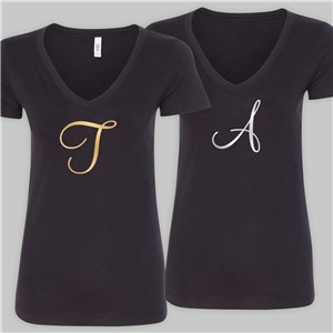 Image of Personalized Initial Black V-Neck T-Shirt