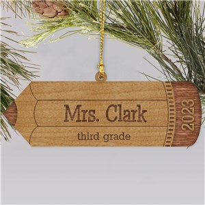 Personalized Engraved Wood Teacher Pencil Holiday Christmas Ornament by Gifts For You Now