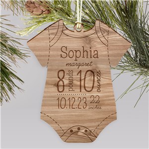 Personalized Baby Onesie Wood Cut Engraved Christmas Ornament by Gifts For You Now