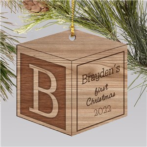 Personalized Engraved Wood Baby Block Christmas Ornament by Gifts For You Now