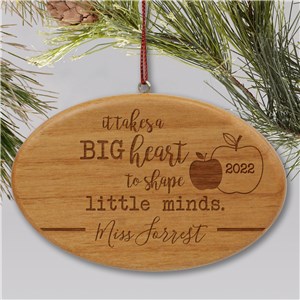 Personalized Engraved It Takes a Big Heart Teacher Wood Oval Christmas Ornament by Gifts For You Now