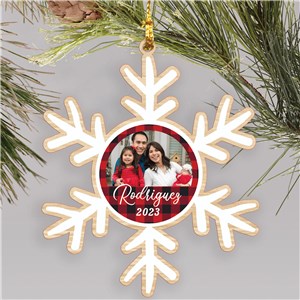Personalized Plaid Photo Snowflake Wood Christmas Ornament by Gifts For You Now