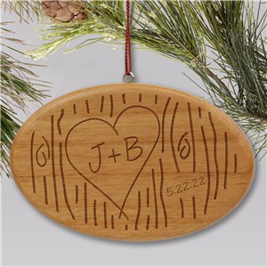 Personalized Couples Tree Carving Wooden Christmas Ornament by Gifts For You Now