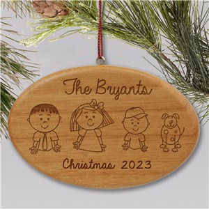 Personalized Engraved Stick Figure Wooden Holiday Christmas Ornament by Gifts For You Now
