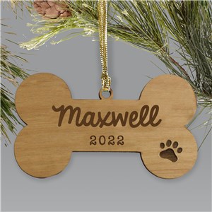 Personalized Dog Bone Wooden Holiday Christmas Ornament by Gifts For You Now