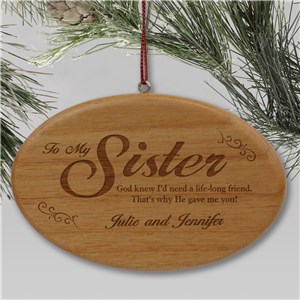 Personalized Sister Engraved Wooden Holiday Christmas Ornament by Gifts For You Now